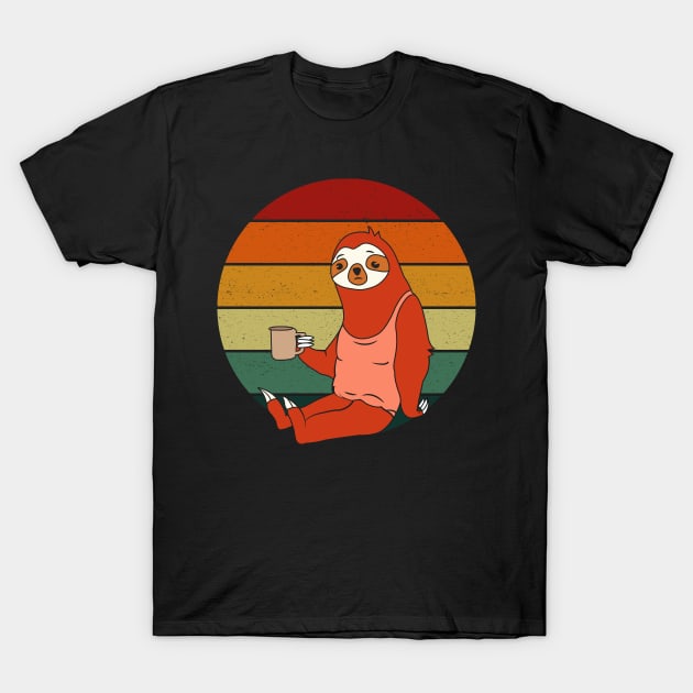 Sloth Coffee Retro Sunset T-Shirt by Tesszero